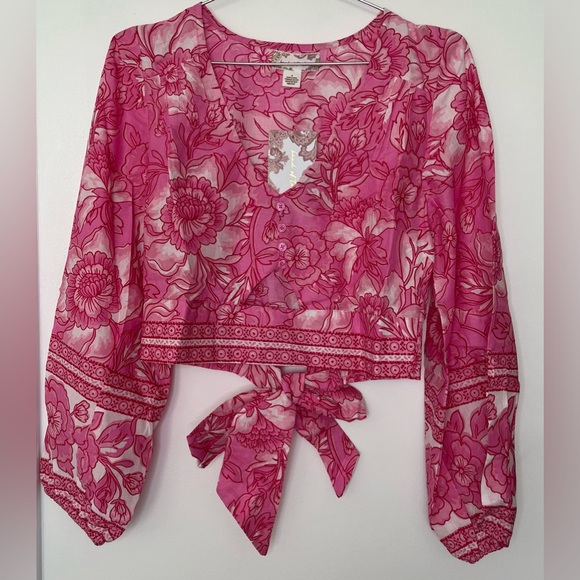 Band of The Free NWT Pink Floral Long Sleeve Lunaria Crop Top - Picture 4 of 9